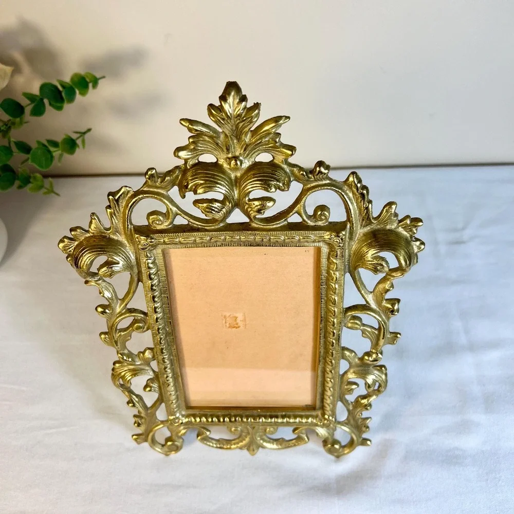 Vintage Rococo Style Heavy Gold Ornate Iron Picture Frame with Glass | 4x6 Photo